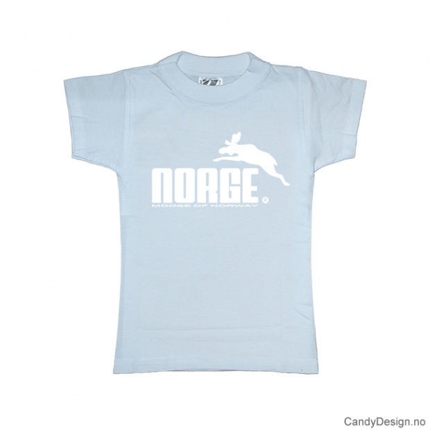 L- Dame classic T-skjorte lys blå med hvitt Norge med elg trykk 