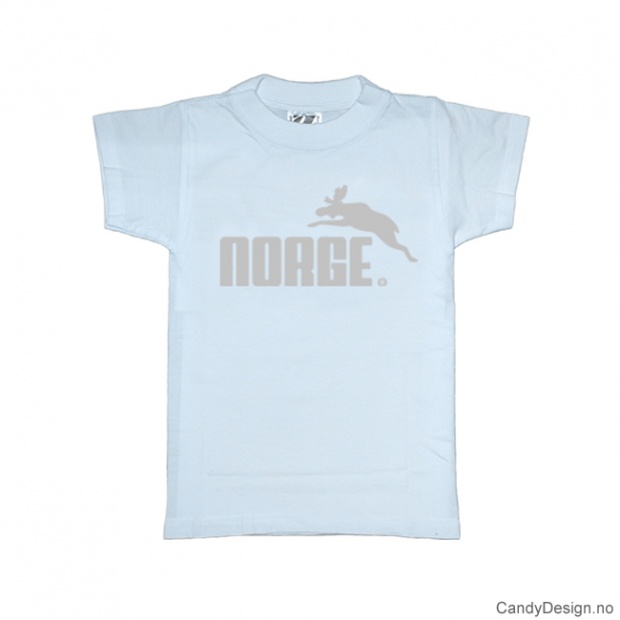 1-2 år- Barn Classic T-skjorte - Lys blå med sølv trykk - Norge + Elg