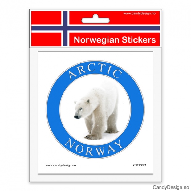 Runde suvenir klistremerker med Arctic Norway og isbjørn 