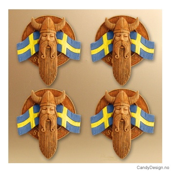 Runde suvenirmagneter med svensk flagg - Høy viking