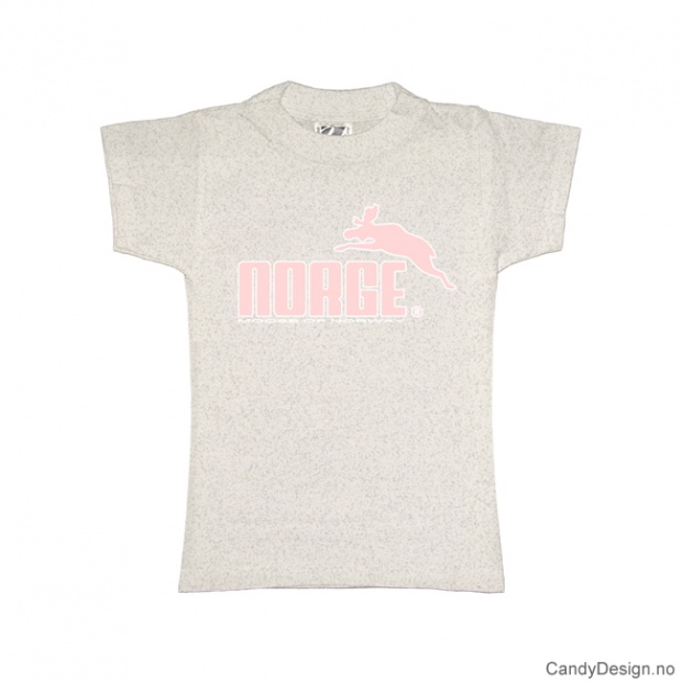 XS- Dame classic T-skjorte lys grå med rosa Norge med elg trykk