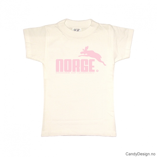 M- Dame classic T-skjorte hvit med lys rosa Norge med elg trykk