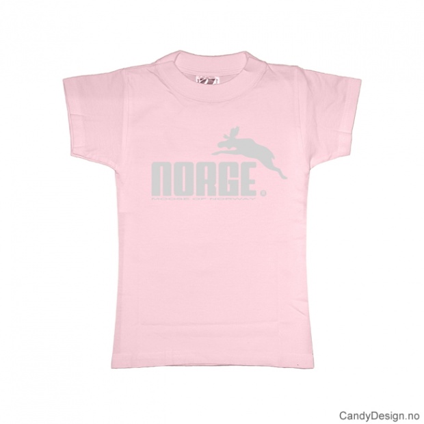 M- Dame classic T-skjorte rosa med lyse grått Norge med elg trykk