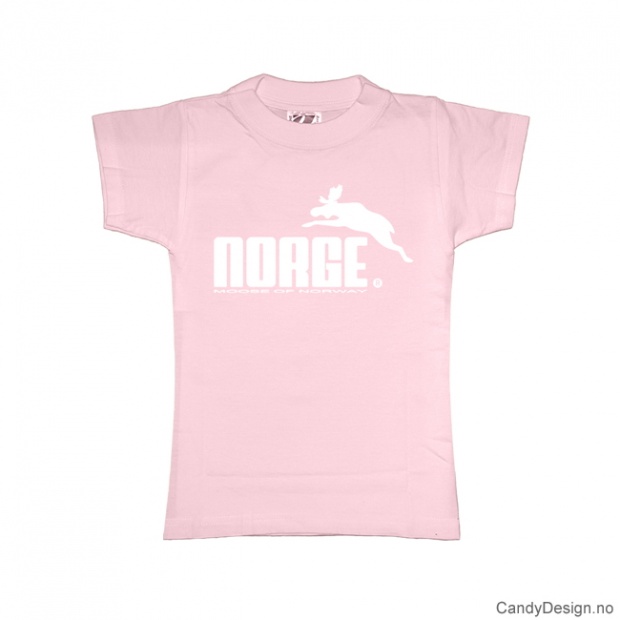 XS- Dame classic T-skjorte rosa med hvitt Norge med elg trykk