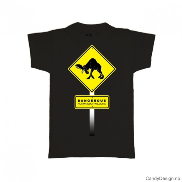 XXL- Herre Classic T-skjorte sort - Gult fareskilt med elg Dangerous Norwegian Wildlife