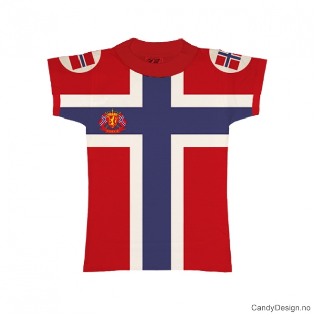 L- Dame Classic T-skjorte rød med det Norske flagg