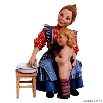 Carl Larsson - mor med barn - Mor sitter og vasker pike