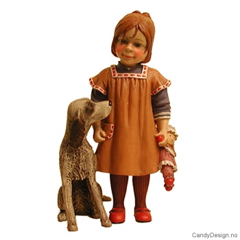 Barn med hund - Pike i orange kjole