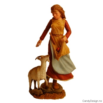 Viking dame figur stående med geit i farger