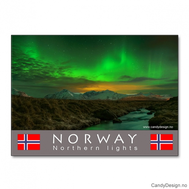 Metallmagnet med Norsk landskap med nordlys (aurora borealis)