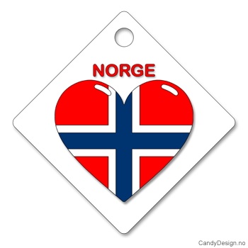 Hengende firkantet refleks med hjerte med Norsk flagg